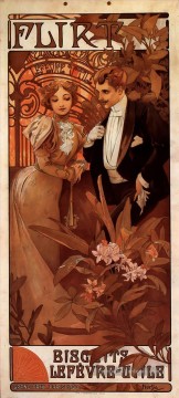  Mucha Peintre - Flirt Calendrier 1899 Art Nouveau tchèque Alphonse Mucha